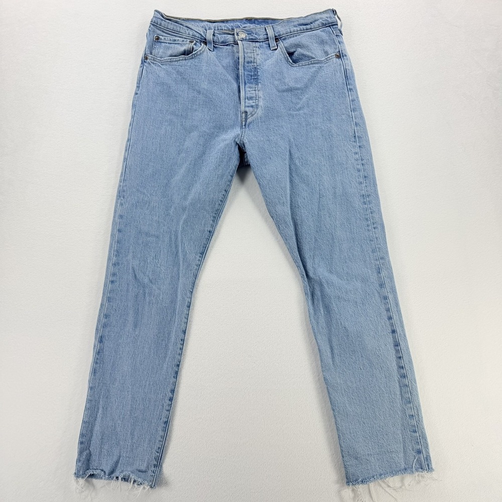 Levi's 501 S Skinny Jeans Mens 31x28 Light Wash Denim Raw Hem Button Fly Pants
